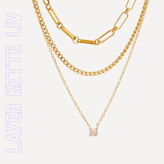 3-reihige vergoldete Layer-Kette mit Zirkonia – Modell LIV von TREND Kollektiv