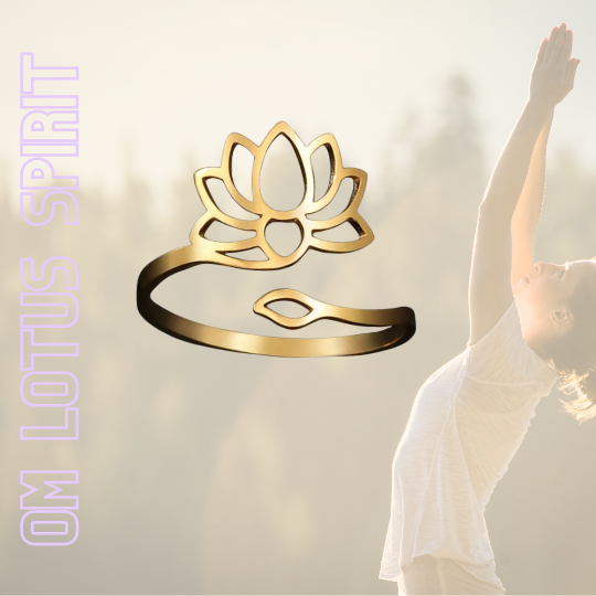 OM Lotus Ring in Gold – Edelstahl, hochglanzpoliert, mit offenem spirituellem Design