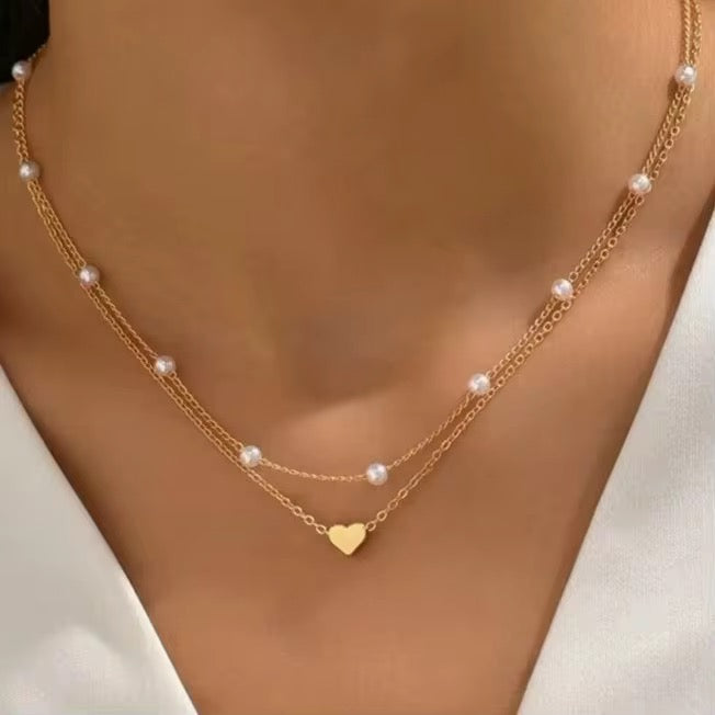 LUA – Layerkette mit Herz & Perlen