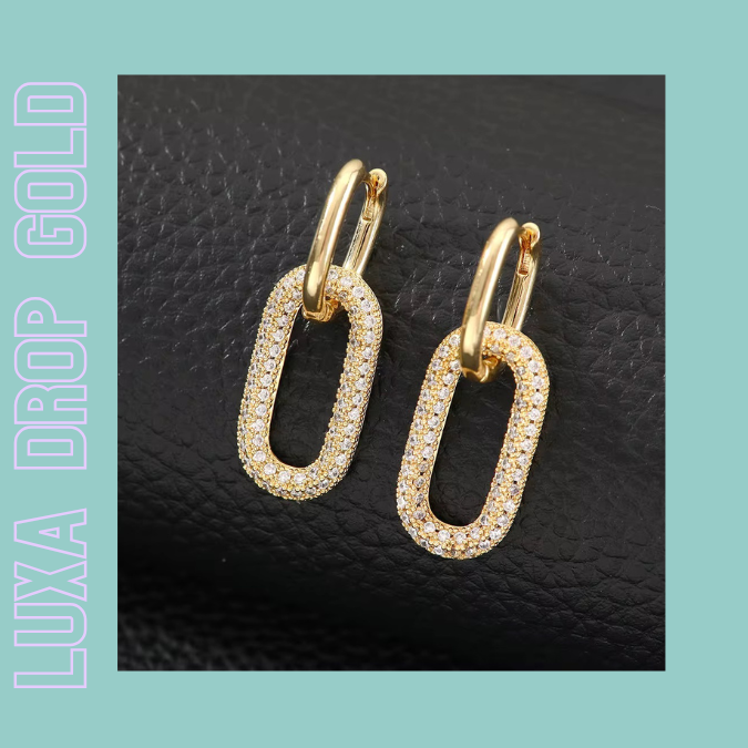 Vergoldete Luxa Drop Ohrringe mit Zirkonia von TREND Kollektiv – ovale Tropfenform in Gold