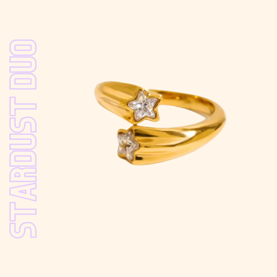 STARDUST Ring mit Zirkonia-Sternen von TREND Kollektiv, offen, 18k vergoldet, verstellbar, feminines Design