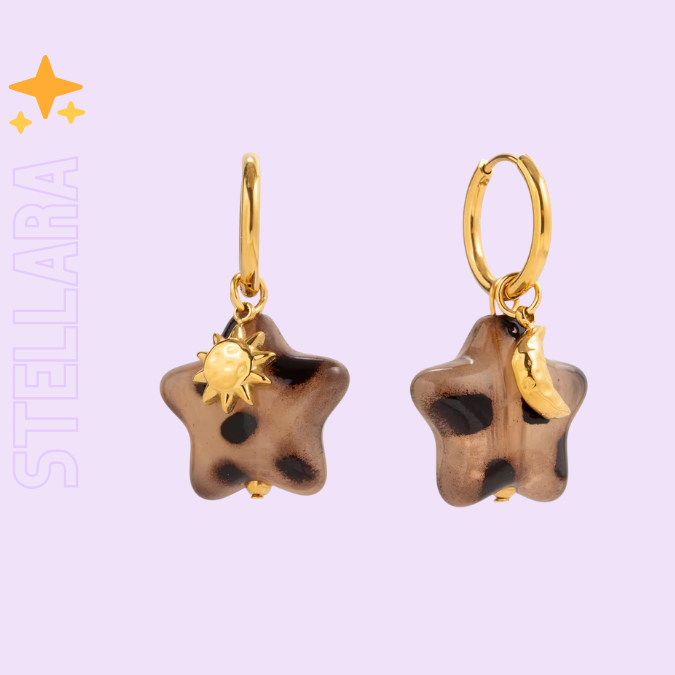 STELLARA Star & Moon Ohrringe mit Leo-Stern – 18k vergoldet, wasserfest und allergikerfreundlich von TREND Kollektiv