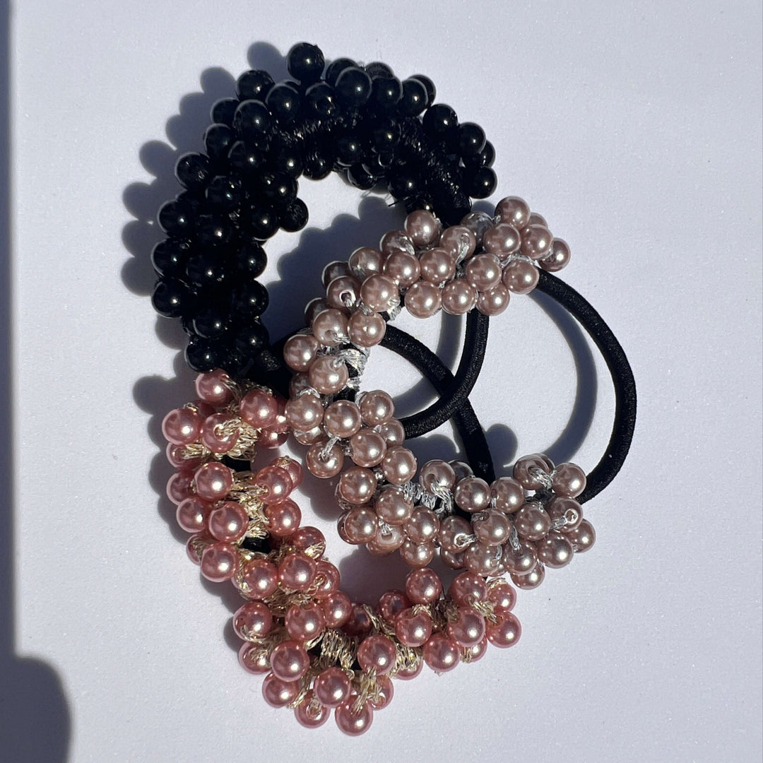 3er-Set PEARL POPS Haargummis in Schwarz, Taupe und Rosé – Mini Moments Neutrals Edition von TREND Kollektiv