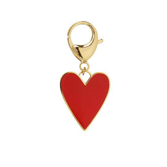 Produktbild auf weißem Hintergrund  BOLD HEART Charm Anhänger rotes Emaille Herz mit 14karat Goldfassung und Karabienerhaken zum Clip-On