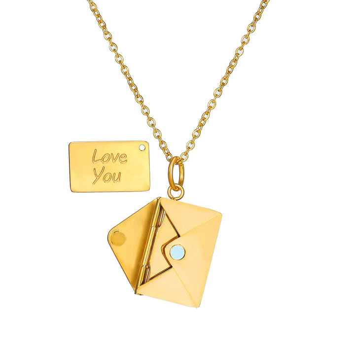 LOVE LETTER 18k Envelope Armband in Gold mit geöffnetem Umschlag und Love-you-Plättchen – TREND Kollektiv