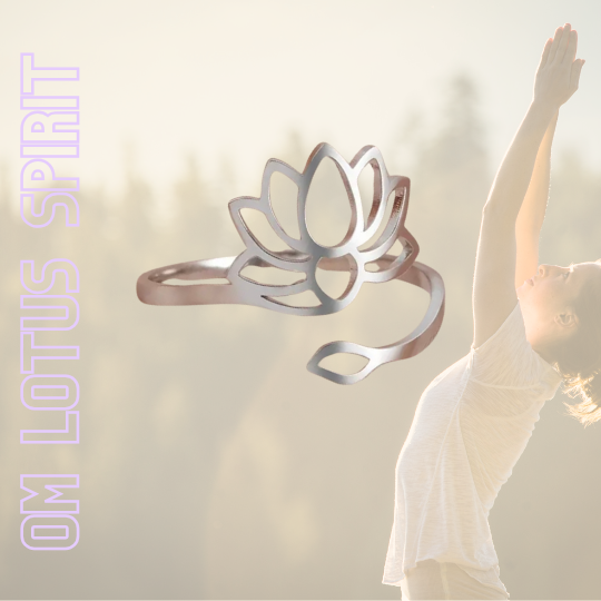 Spiritueller OM Ring in Silber – offenes Lotus-Design, Edelstahl, verstellbar