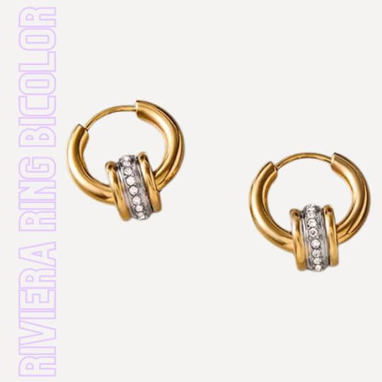 RIVIERA RING BiColor Hoops aus 18k vergoldetem Edelstahl mit silbernen Zirkonia-Ringen – TREND Kollektiv