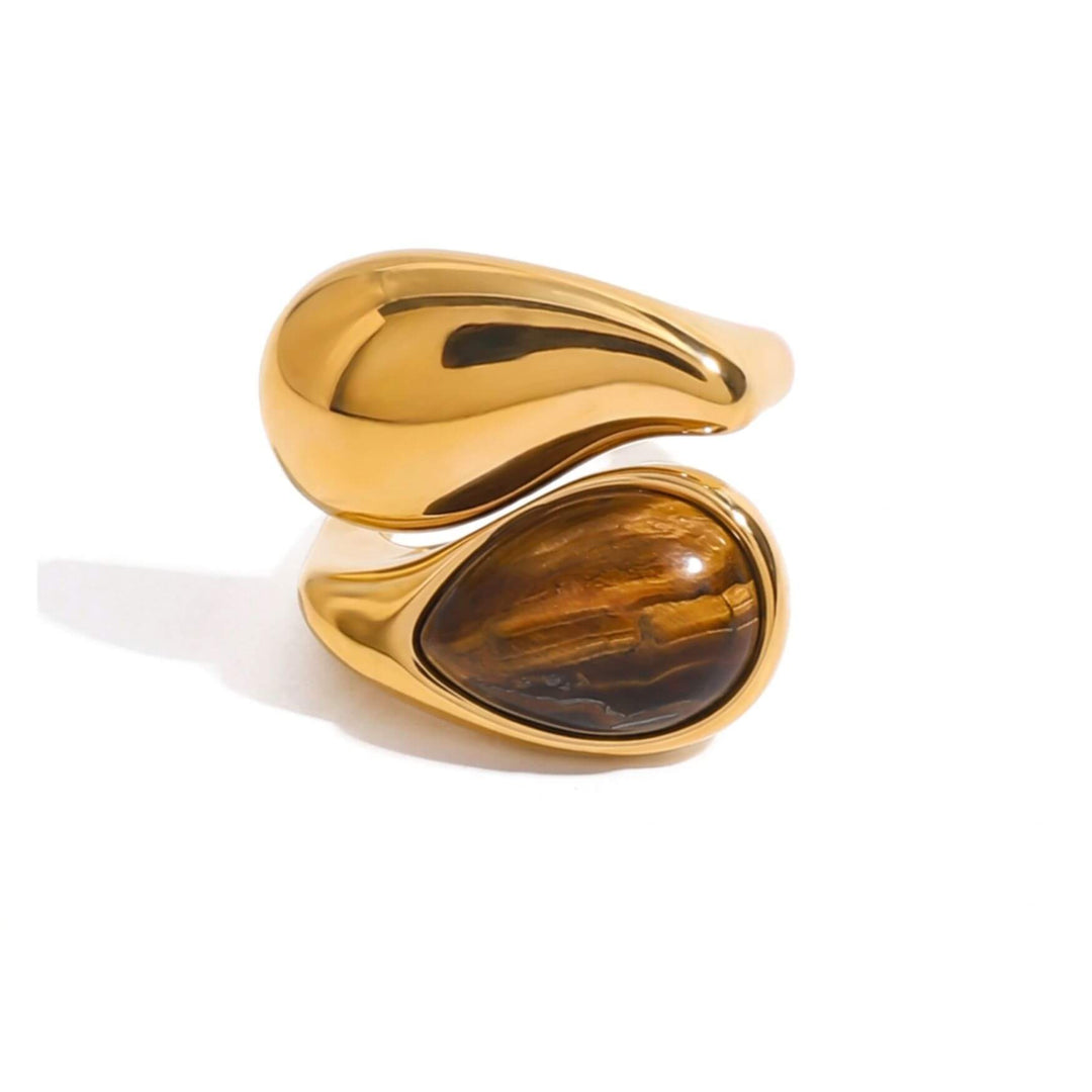 AURA STONE Ring in Gold mit braunem Stein-Cabochon und offenem asymmetrischem Design