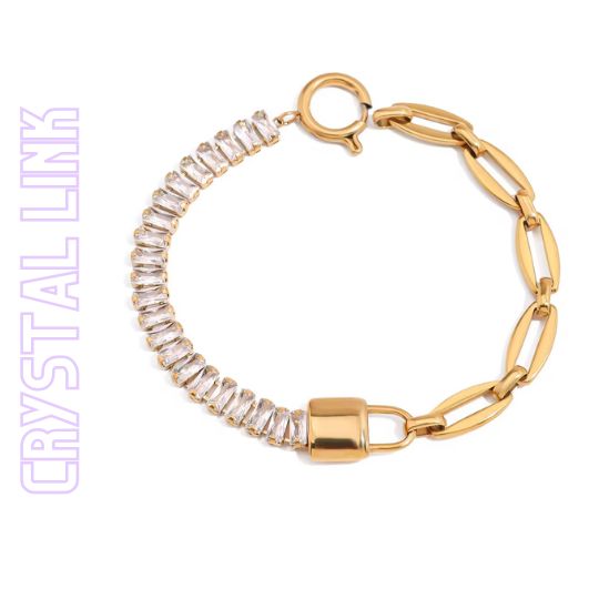 Armband mit Zirkonia-Baguettes und Gliederkette in Gold – TREND Kollektiv