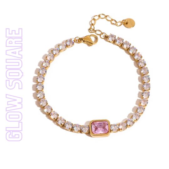 Tennisarmband mit rosa Mittelstein und Zirkonia in Gold – TREND Kollektiv