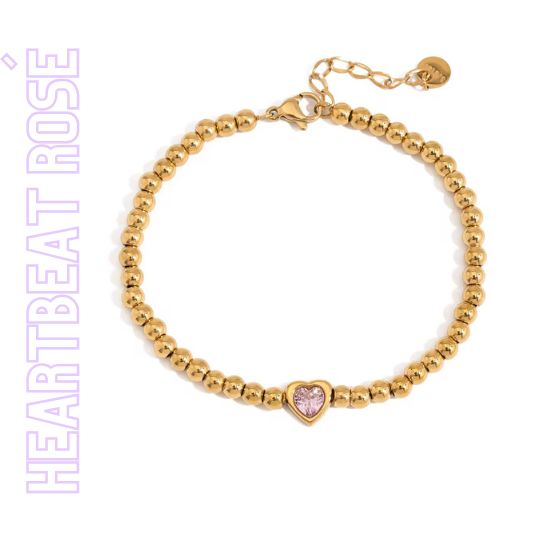 Goldenes Kugelarmband mit rosa Herzstein – TREND Kollektiv