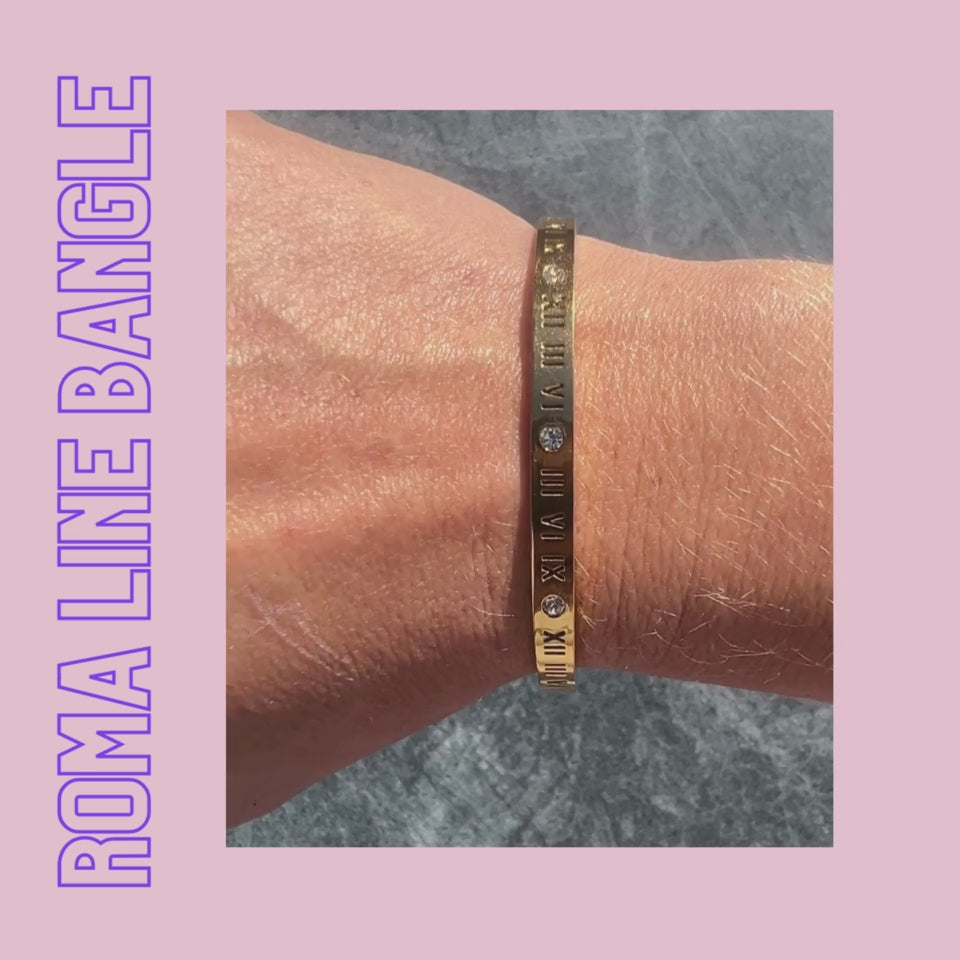 Video von dem Vergoldeten Roma Line Armreif mit römischen Ziffern und Zirkonia – TREND Kollektiv