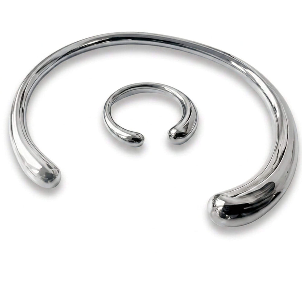 SCULPT FLOW Set – Bangle & Ring in silber als Freistellerbild von TREND Kollektiv
