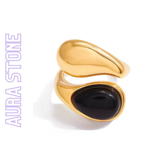 AURA STONE Statementring aus vergoldetem Edelstahl mit schwarzem Obsidian von TREND Kollektiv