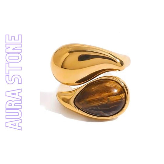 URA STONE Statementring aus vergoldetem Edelstahl mit braunem Tigerauge von TREND Kollektiv