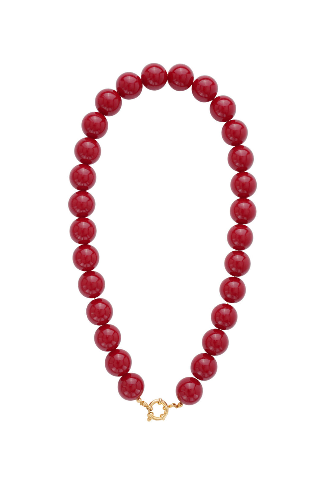 BOLD BEADS Statementkette mit weinroten Harzperlen und goldfarbenem Edelstahlverschluss, 46 cm – TREND Kollektiv