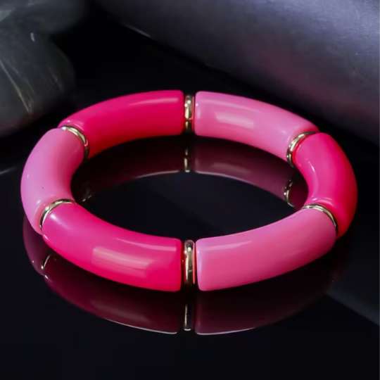 Chunky Bangle Armband – Parabaya Color Duo in Pink Ombre mit farbigen Acryl-Segmenten und goldfarbenen Elementen – TREND Kollektiv