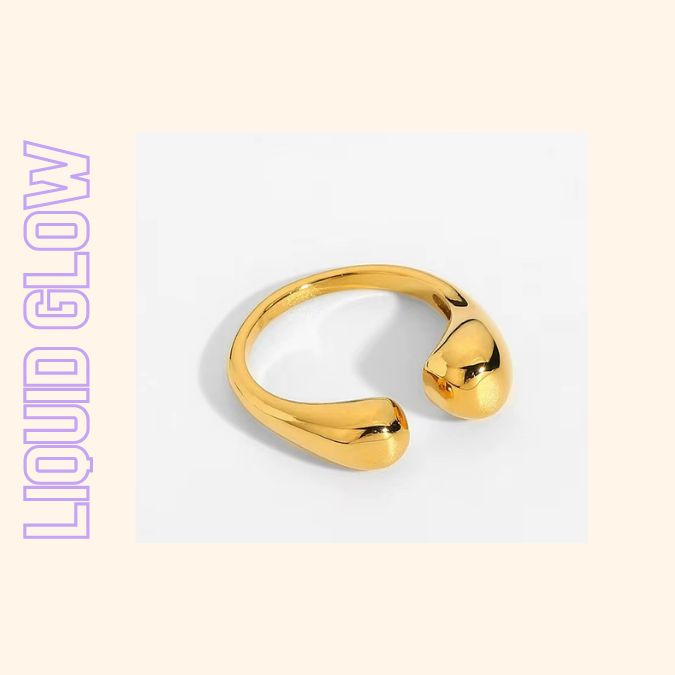 LIQUID GLOW Open Ring aus vergoldetem Edelstahl – verstellbarer Statement-Ring von TREND Kollektiv