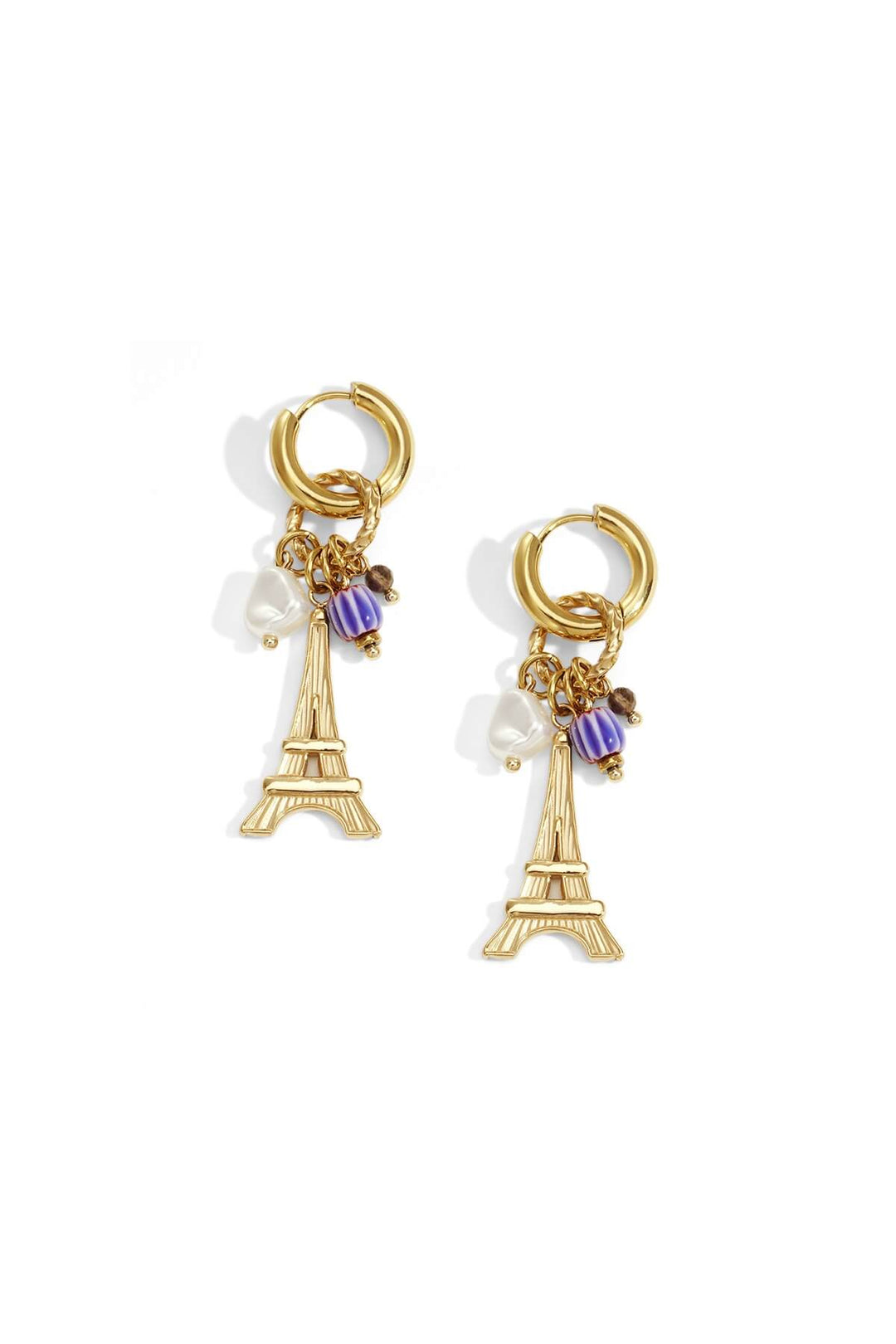 PARIS CHARM Eiffel Hoops in Gold mit Eiffelturm-Anhänger und Perlen von TREND Kollektiv