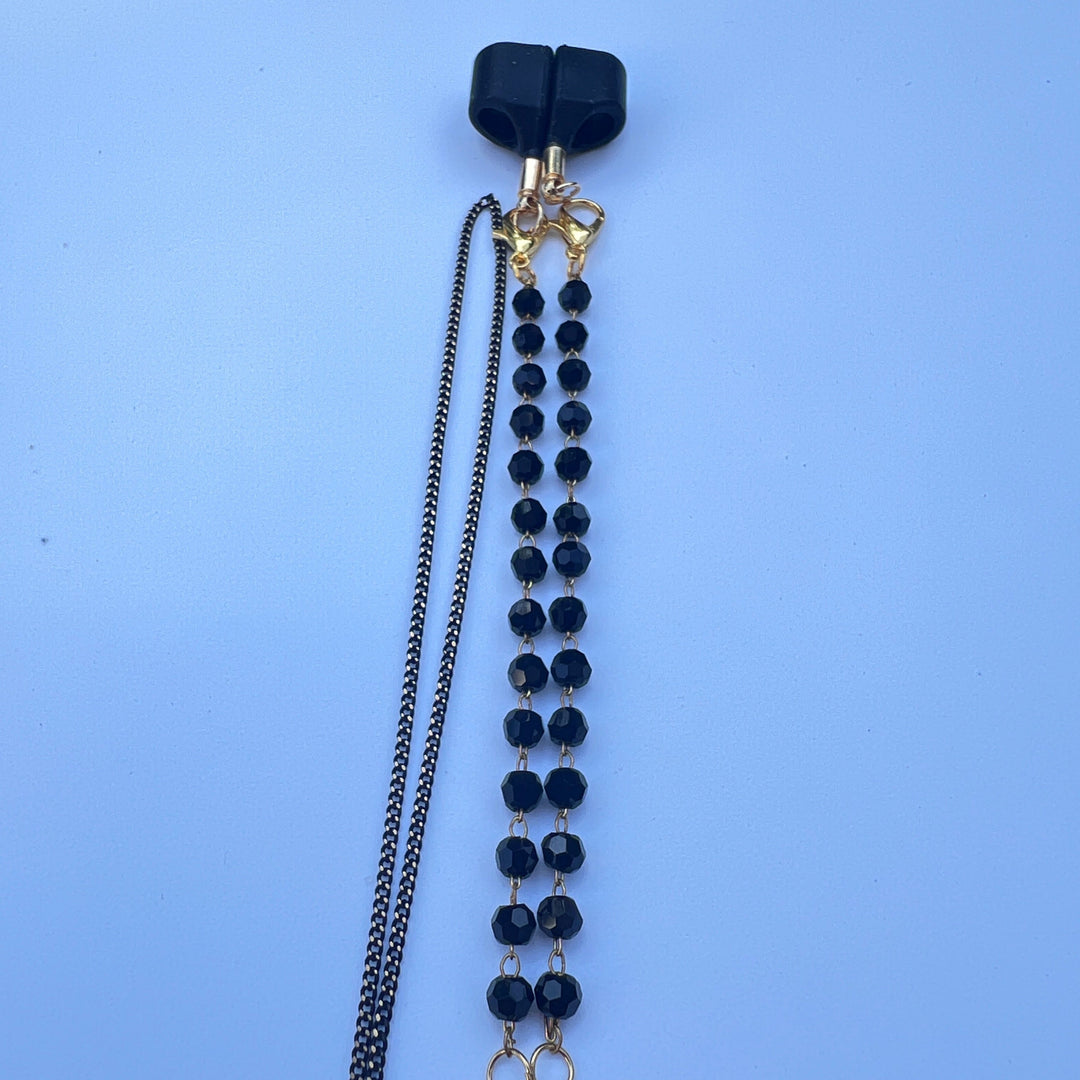 Blacke Vibe Strap Halterung mit tiefschwarzer Gliederkette – Black Muse von TREND Kollektiv, stylisches In-Ear-Accessoire