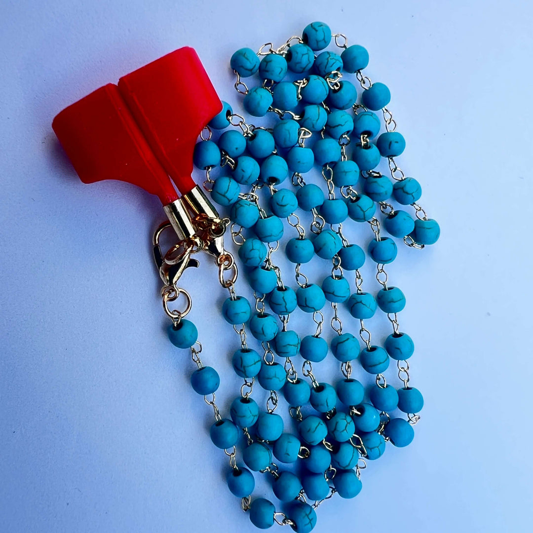 Red Vibe Strap Halterung mit türkisfarbenen Marmor-Perlen – Turquoise Marmor von TREND Kollektiv, stylisches In-Ear-Accessoire