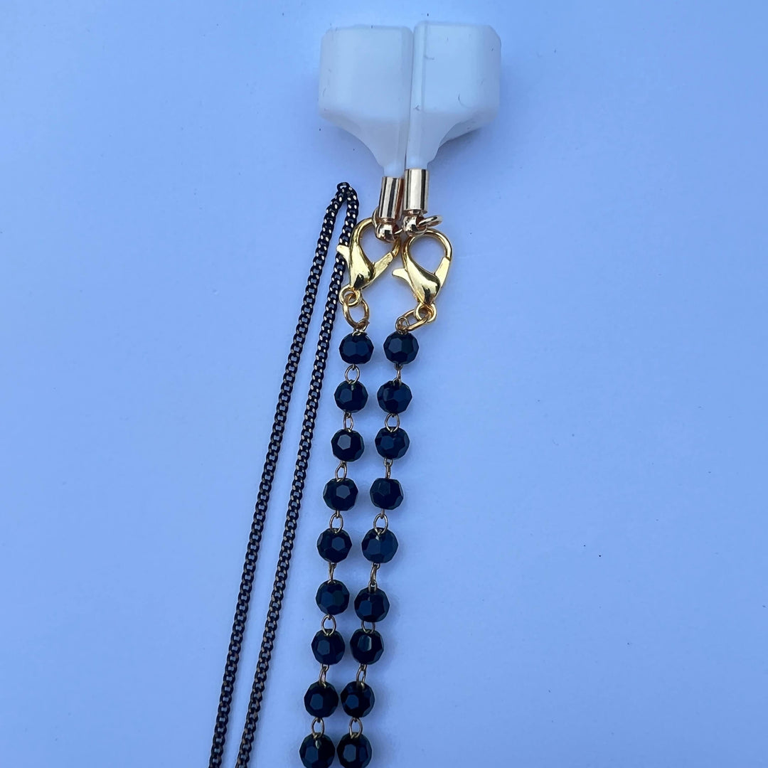 White Vibe Strap Halterung mit tiefschwarzer Gliederkette – Black Muse von TREND Kollektiv, stylisches In-Ear-Accessoire