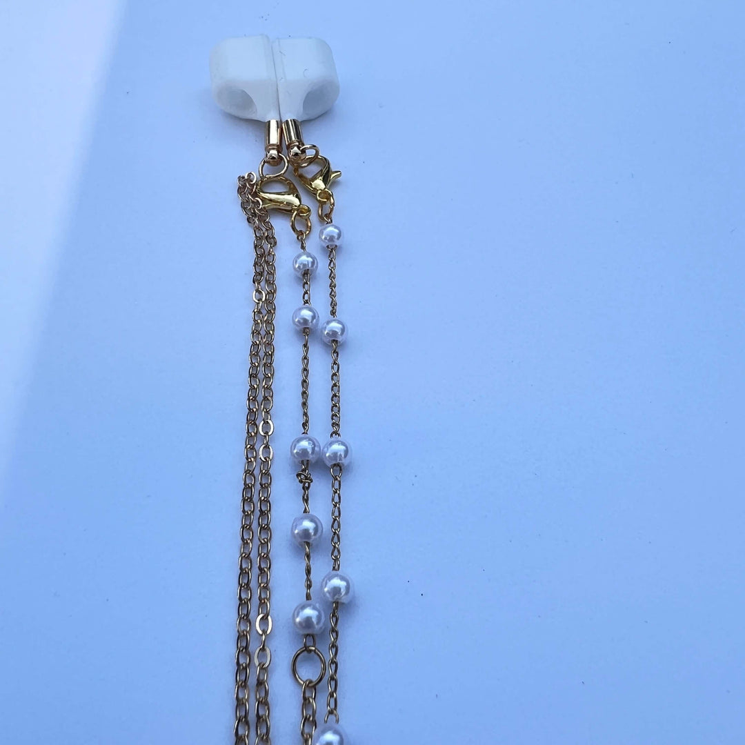 Whitee Vibe Strap Halterung mit geschwungener Kette – Soft Pear Wave von TREND Kollektiv, stylisches In-Ear-Accessoire